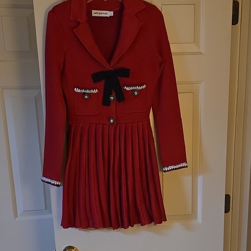 Self-Portrait Red Mini Dress with Black Accents